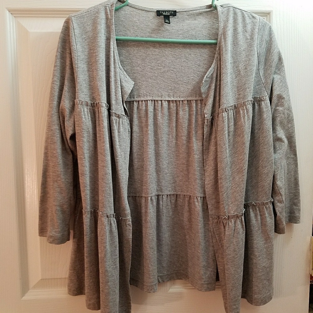 🤍TALBOTS GRAY RUFFLE CARDIGAN🤍